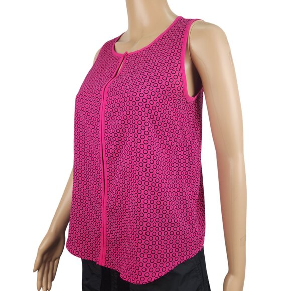 Apt. 9 Blouse women petite XS peekaboo polka dot pink fuchsia sleeveless scoop - Picture 2 of 7